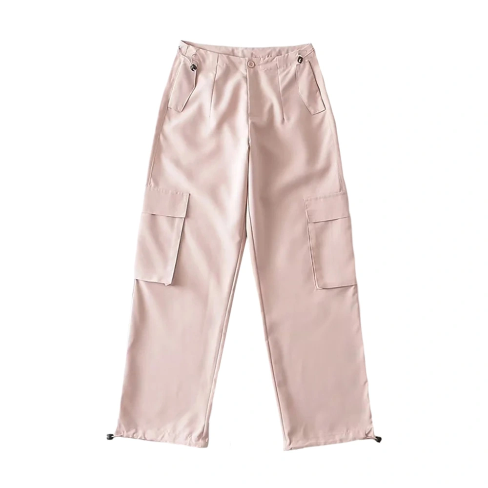 Women Straight Pants Big Pockets Solid Color Long Spring Trousers 