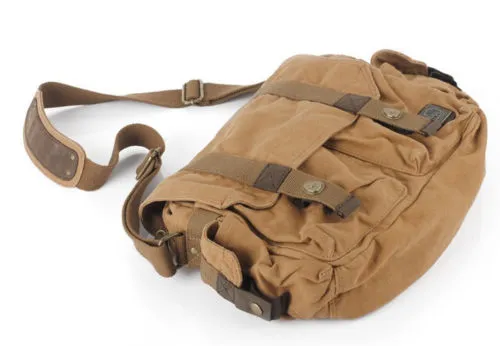 Men Washed Cloth Shoulder Bag Vintage Khaki Canvas Crossbody Bags