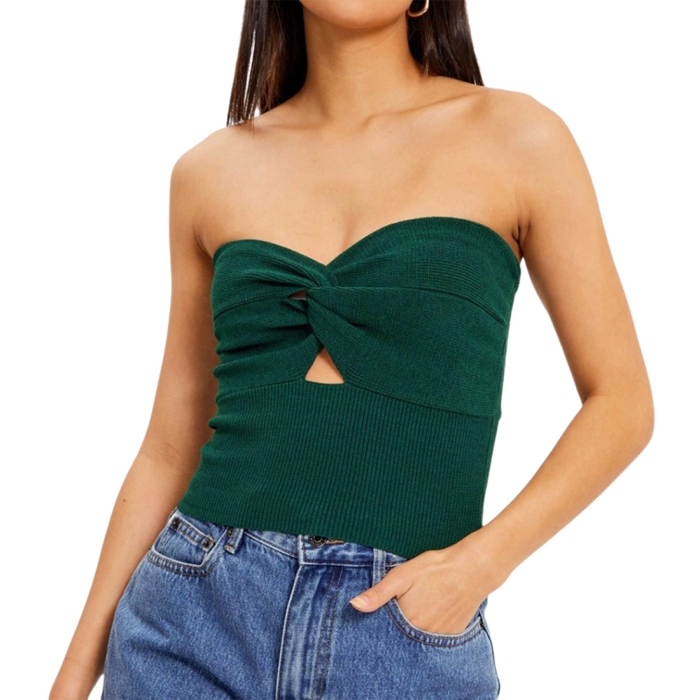 Women's Strapless Solid Color Twist Front Ruched Knit Tube Tops