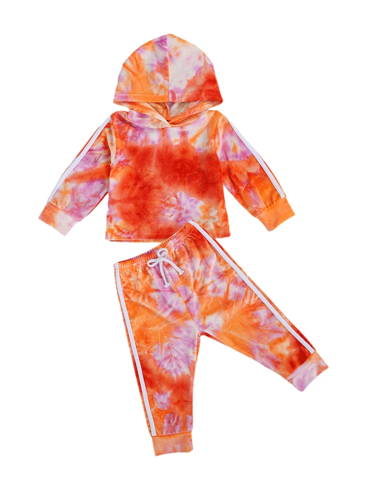 Baby Tie Dye Clothes Set Long Sleeve Hooded Pullover+Drawstring Sweatpants