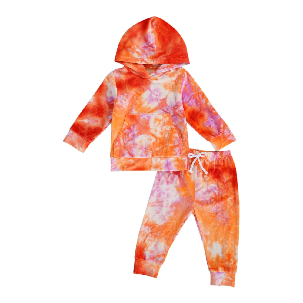 Two Pieces Baby Girls/Boys Tie Dye Hoodie Top+Long Pants Sport Suit