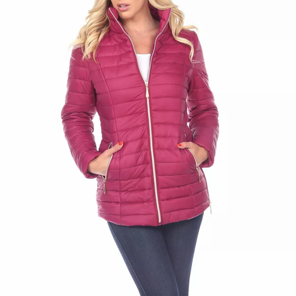 Women Winter Jacket, Long Sleeve Stand Collar Zip-up Coat Outwear