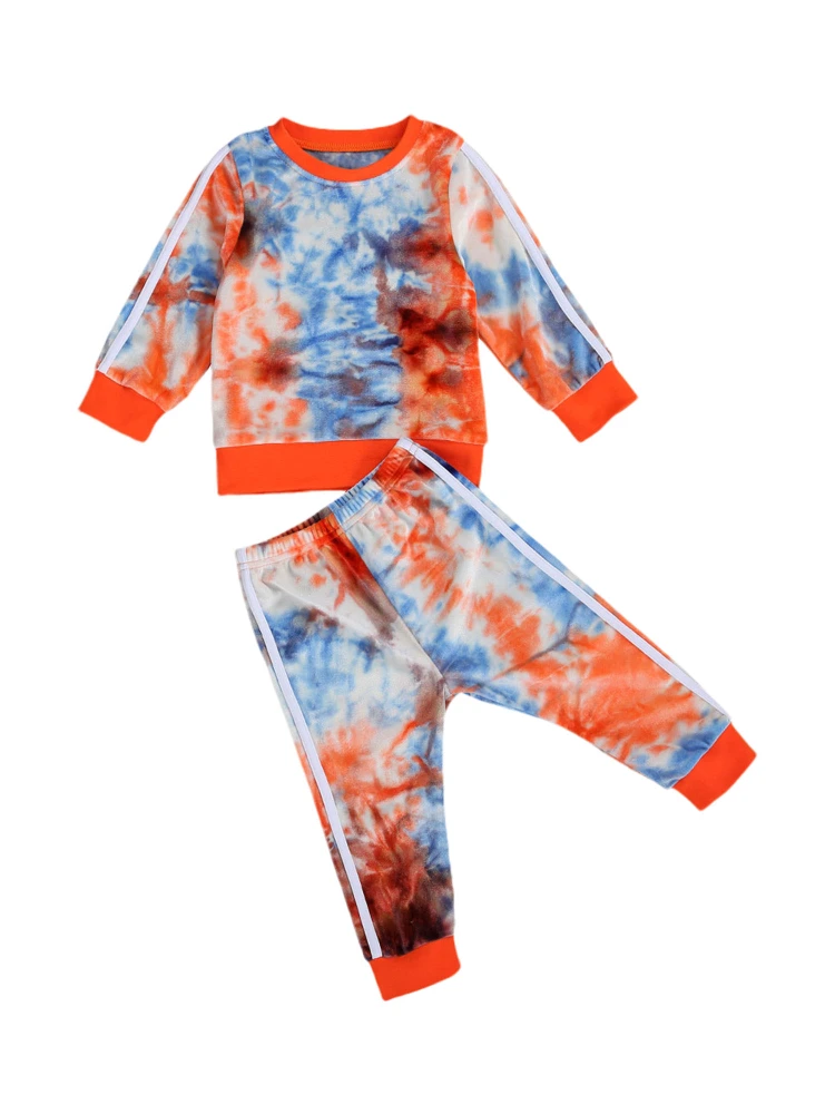 Baby Girls Boys Outfit Sets Tie-Dye Long Sleeve Top with Long Pants Outfits