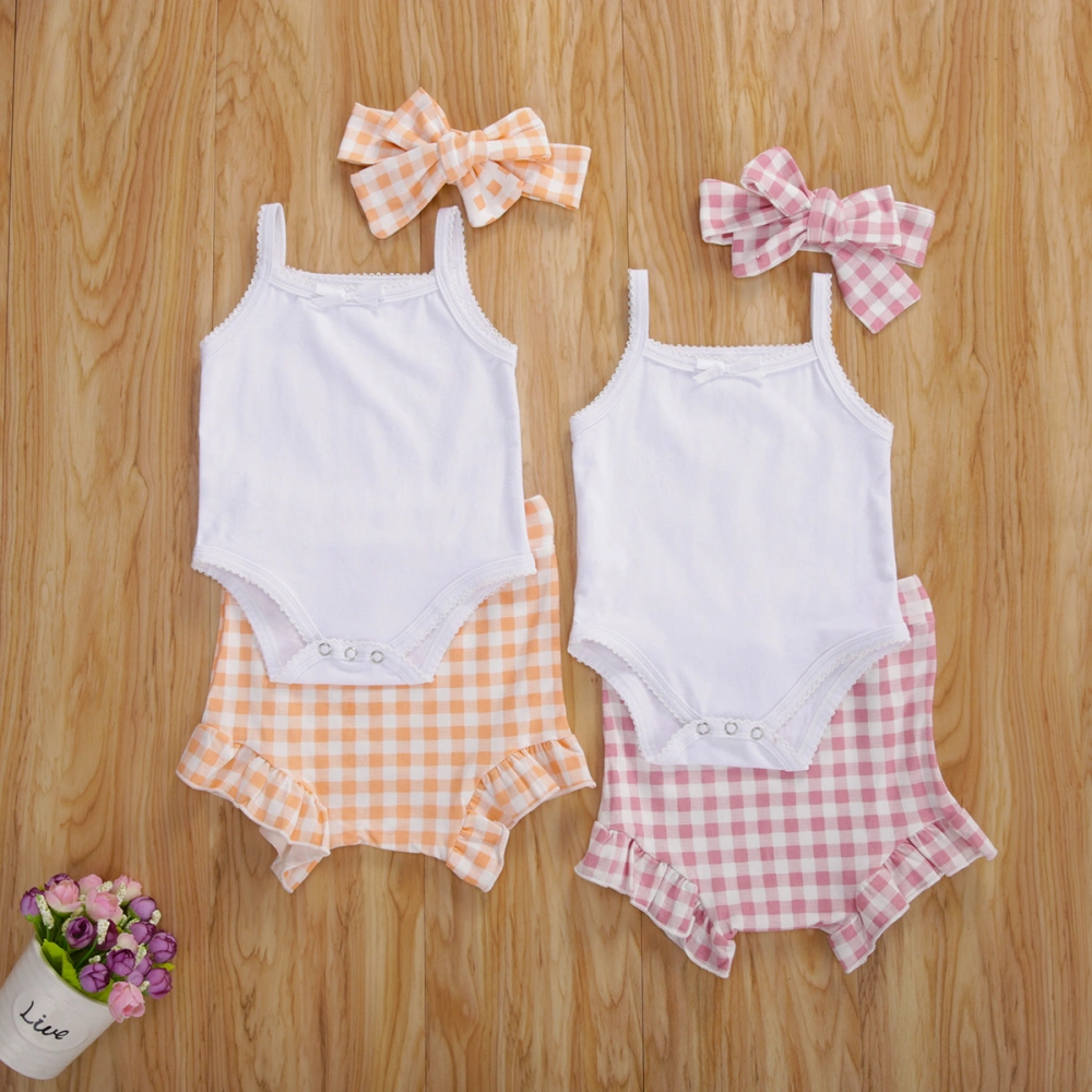 Infant Casual Suit, Sleeveless Romper Tops+Short Pants+Bow Headband