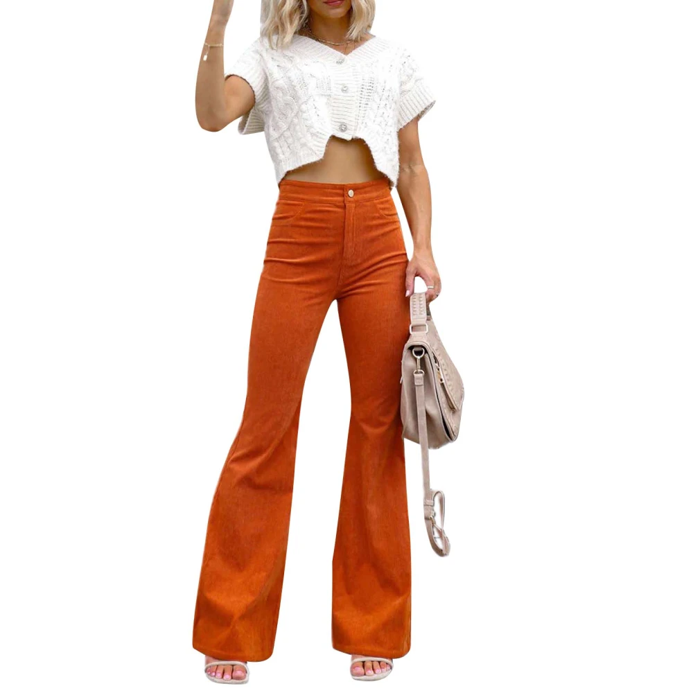 Women Corduroy Flared Pants High Waist Bootcut Bell Bottom Trousers