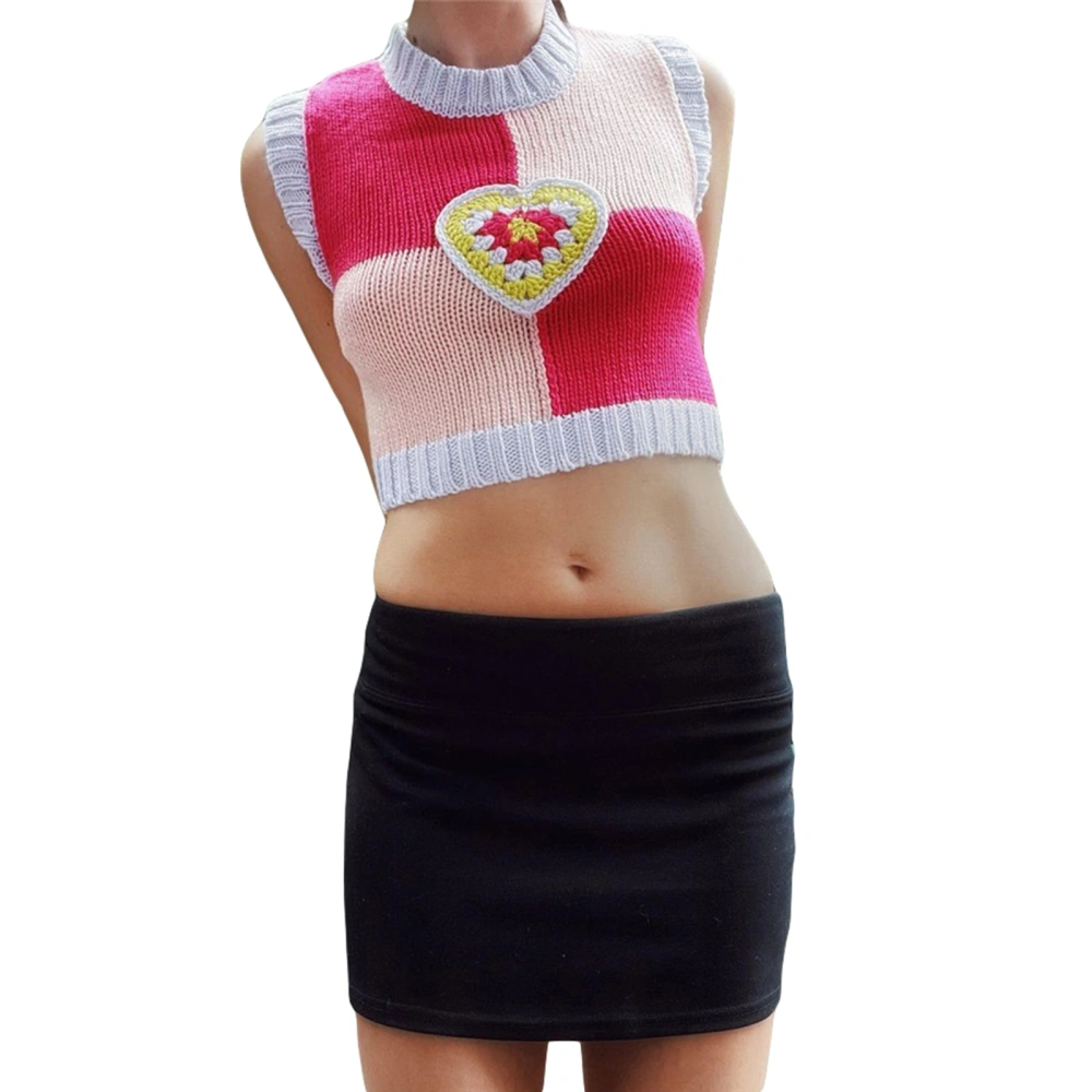 Women’s Sweater Vest, Sleeveless Heart Embroidery Slim Fit Tank Tops