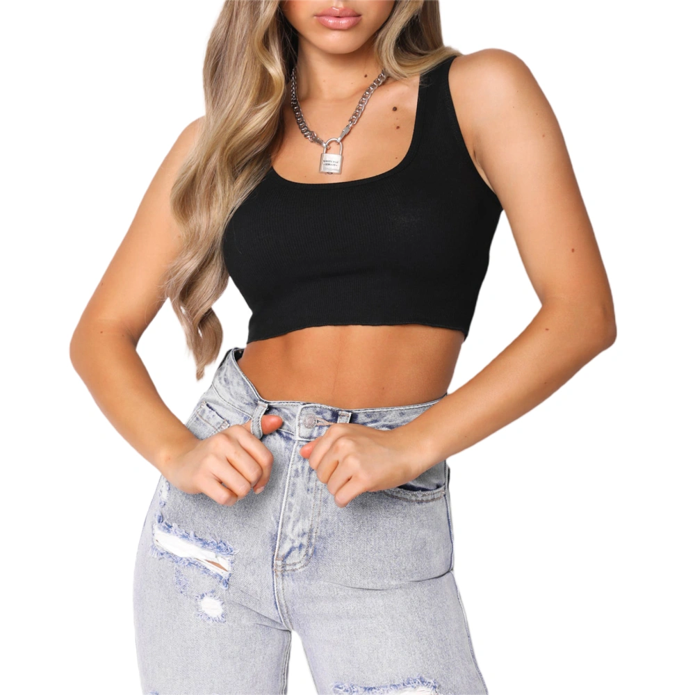 Women Solid Color Tank Tops U-Neck Sleeveless Vests Streetwear