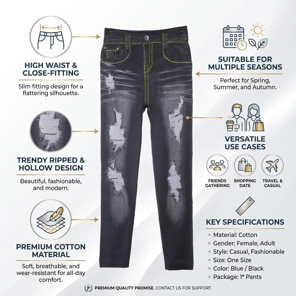 Female Ripped Jeans, High Waist Close-Fitting Pants Skinny Pants
