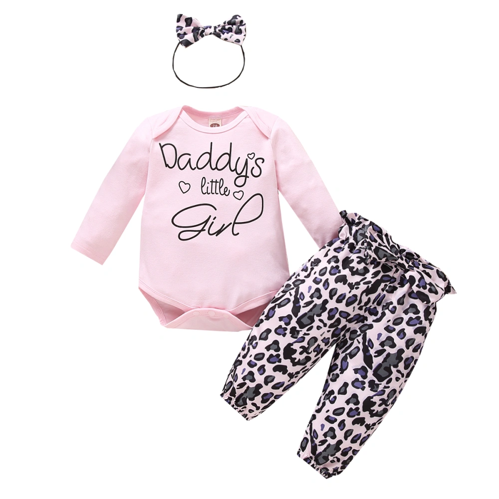 Girl’s Letter Long Sleeve Jumpsuit and Leopard Trousers with Headband