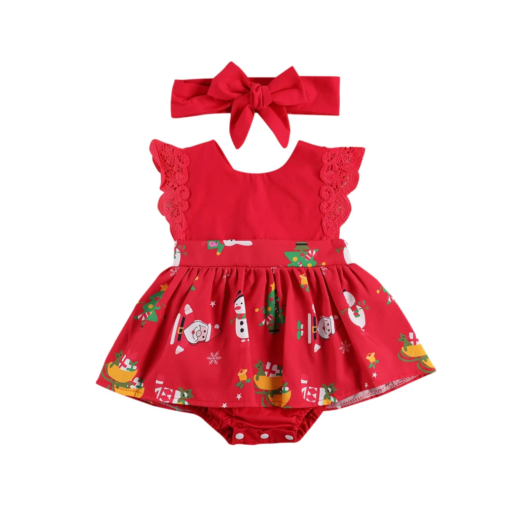 Children's Two Piece Set Kid's Christmas Romper Toddler's Hair Band