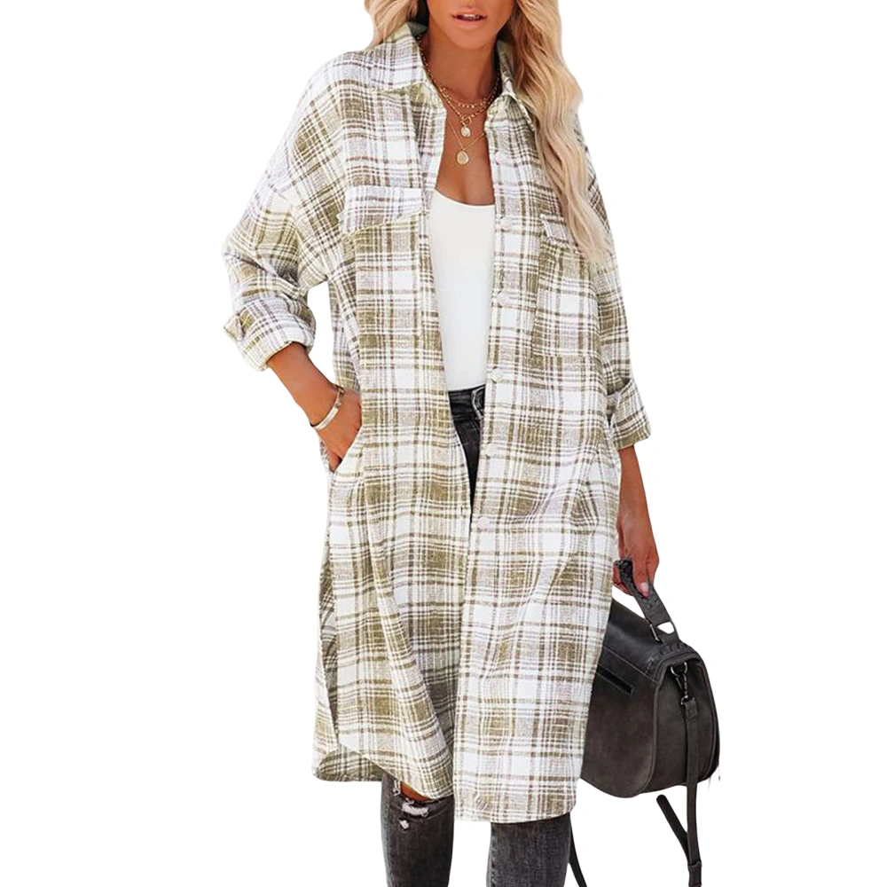 Women's Long Plaid Shirt, Button Down Shacket Jacket with Pockets