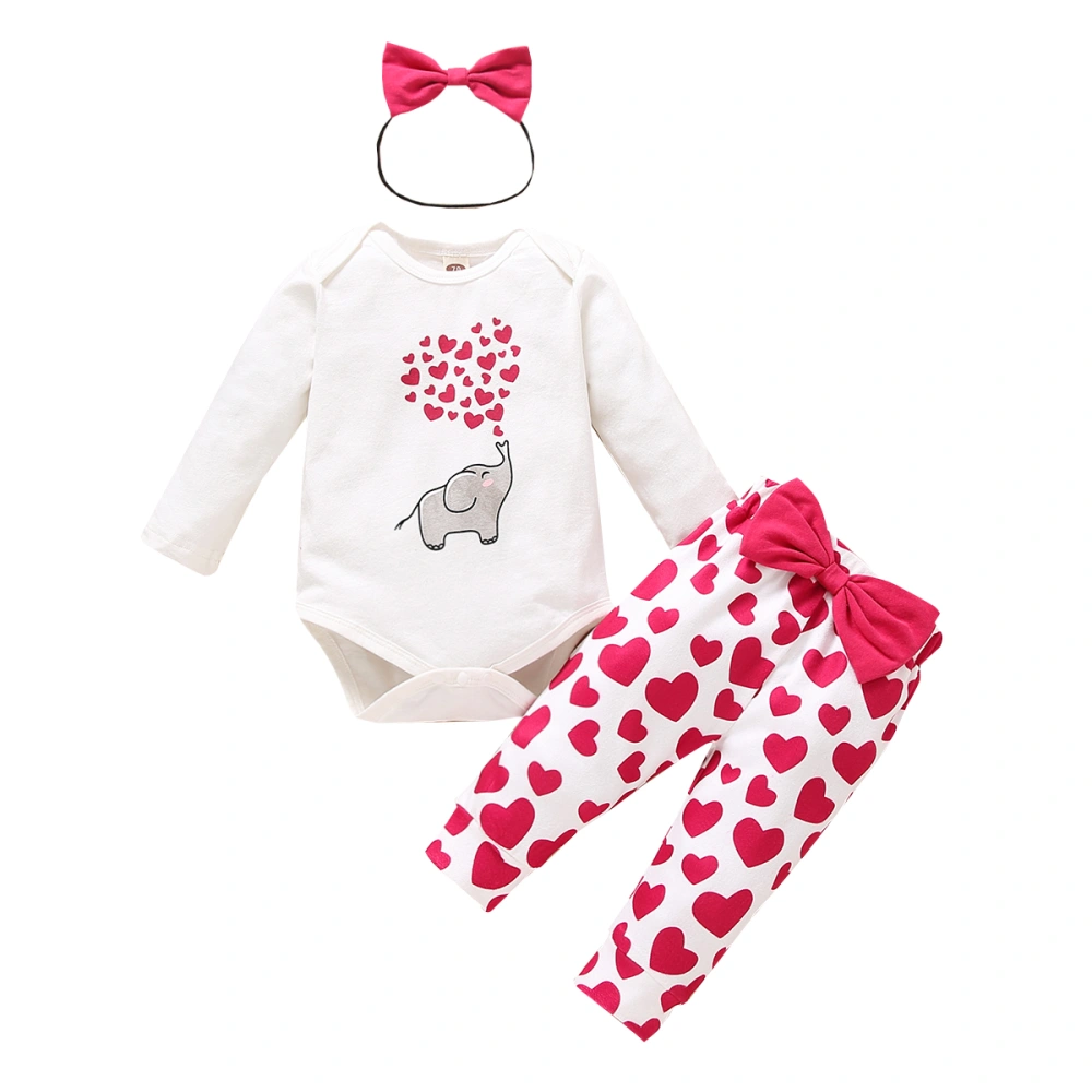 Girl’s Cartoon Elephant Jumpsuit and Heart Trousers with Headband