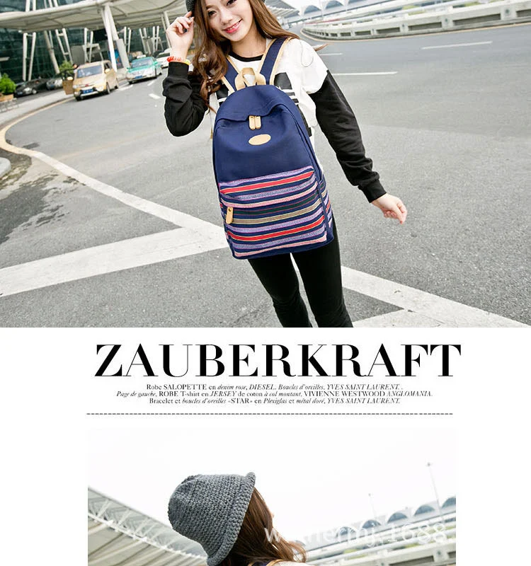 Women Backpack Retro National Stripes Print Rucksack Schoolbag Bag