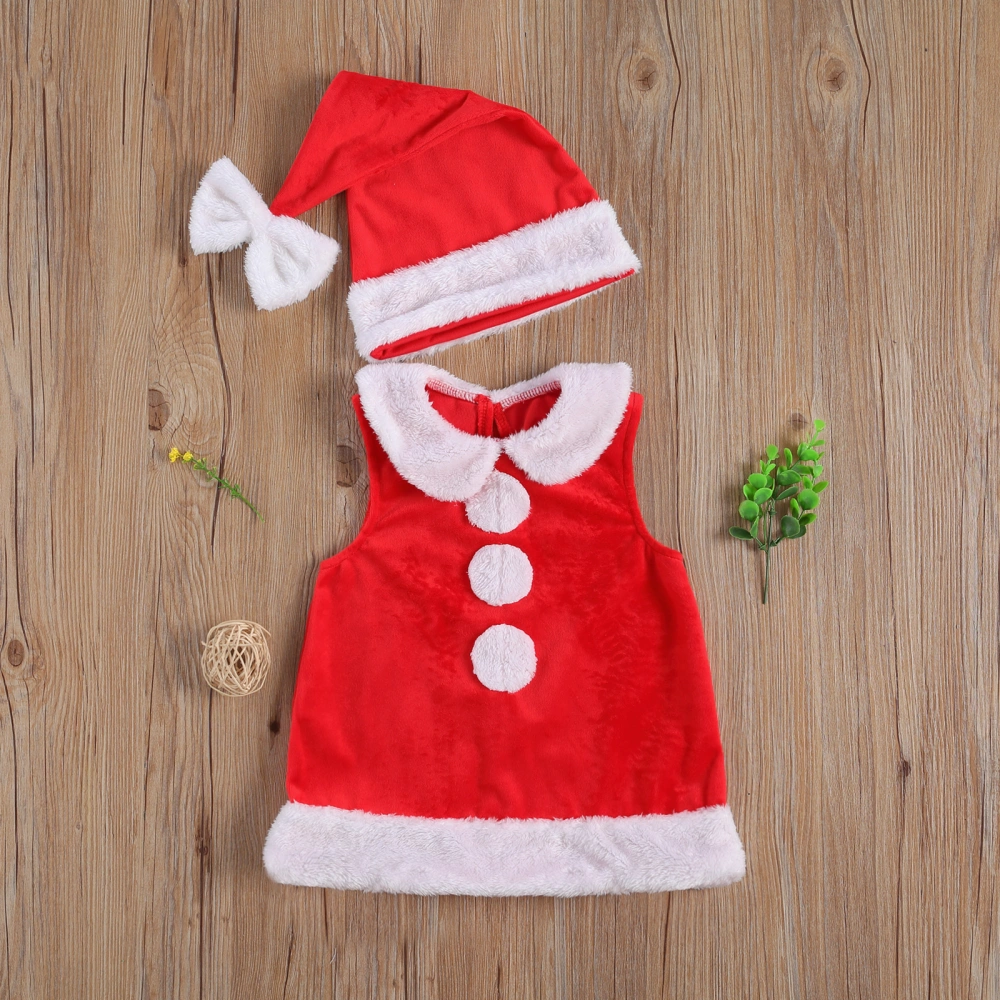 Infant Christmas Two-piece Clothes Set, Red Sleeveless Vest and Cap