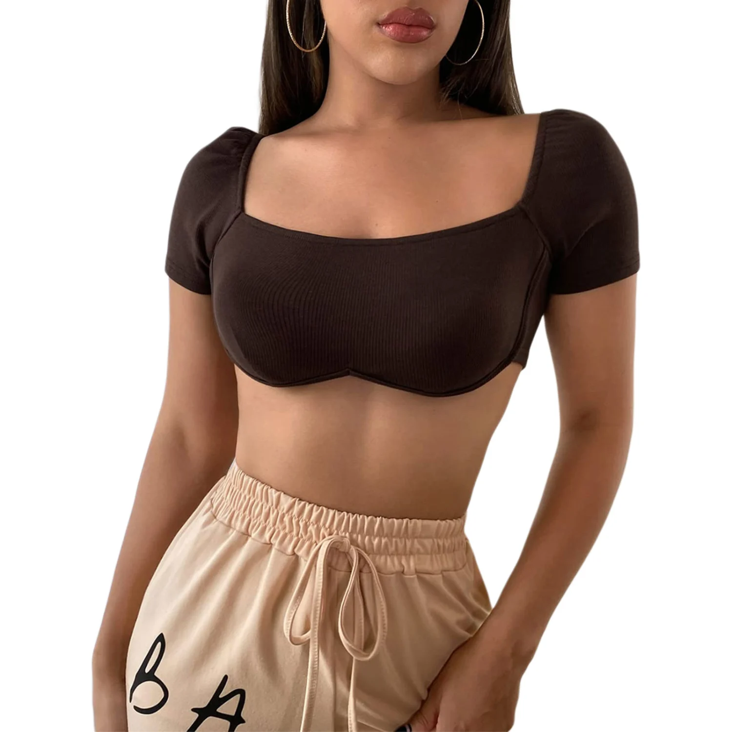Ladies Summer Midriff-baring Tops, Slim Backless T-shirt Crop Top