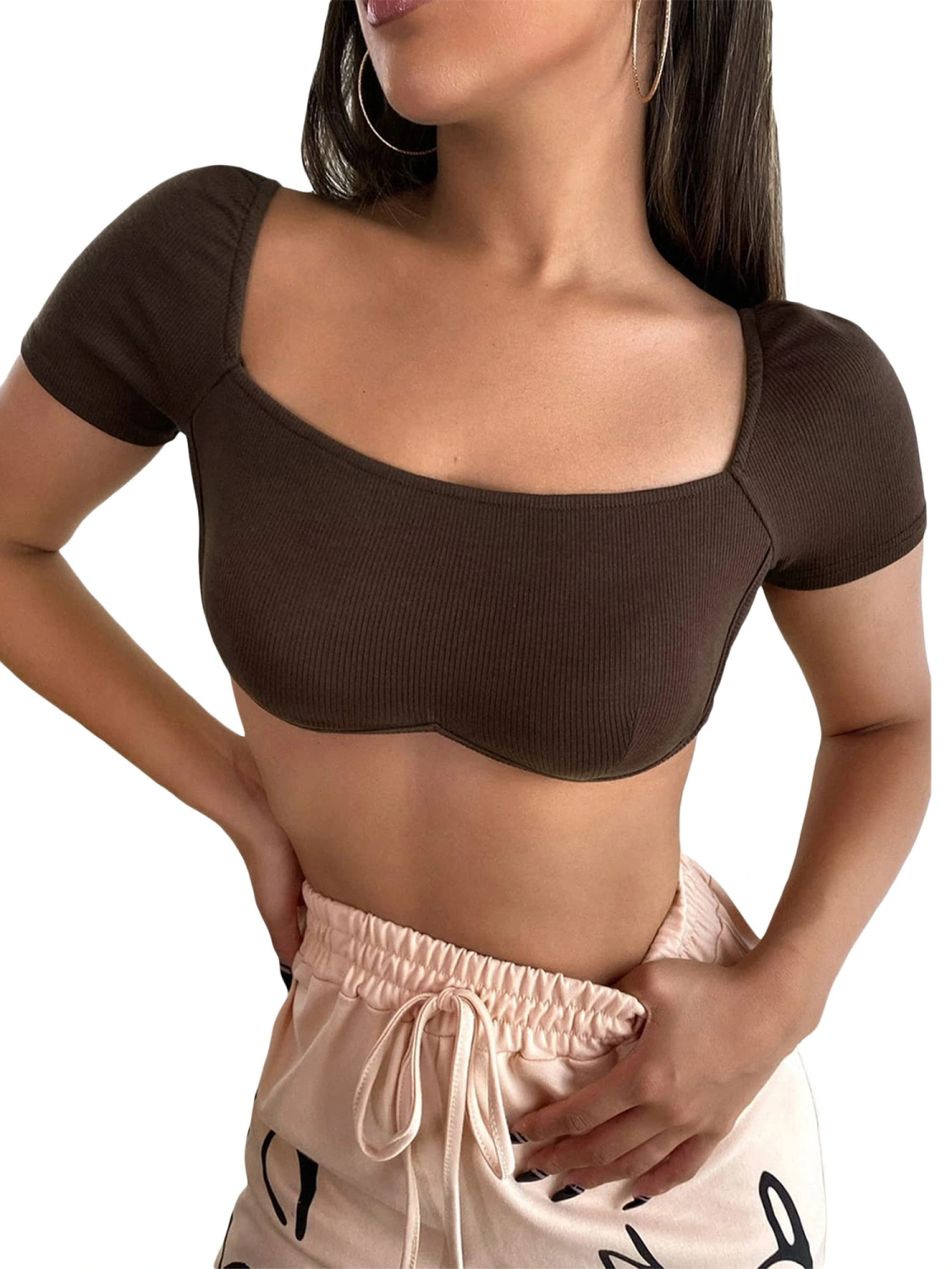 Ladies Summer Midriff-baring Tops, Slim Backless T-shirt Crop Top