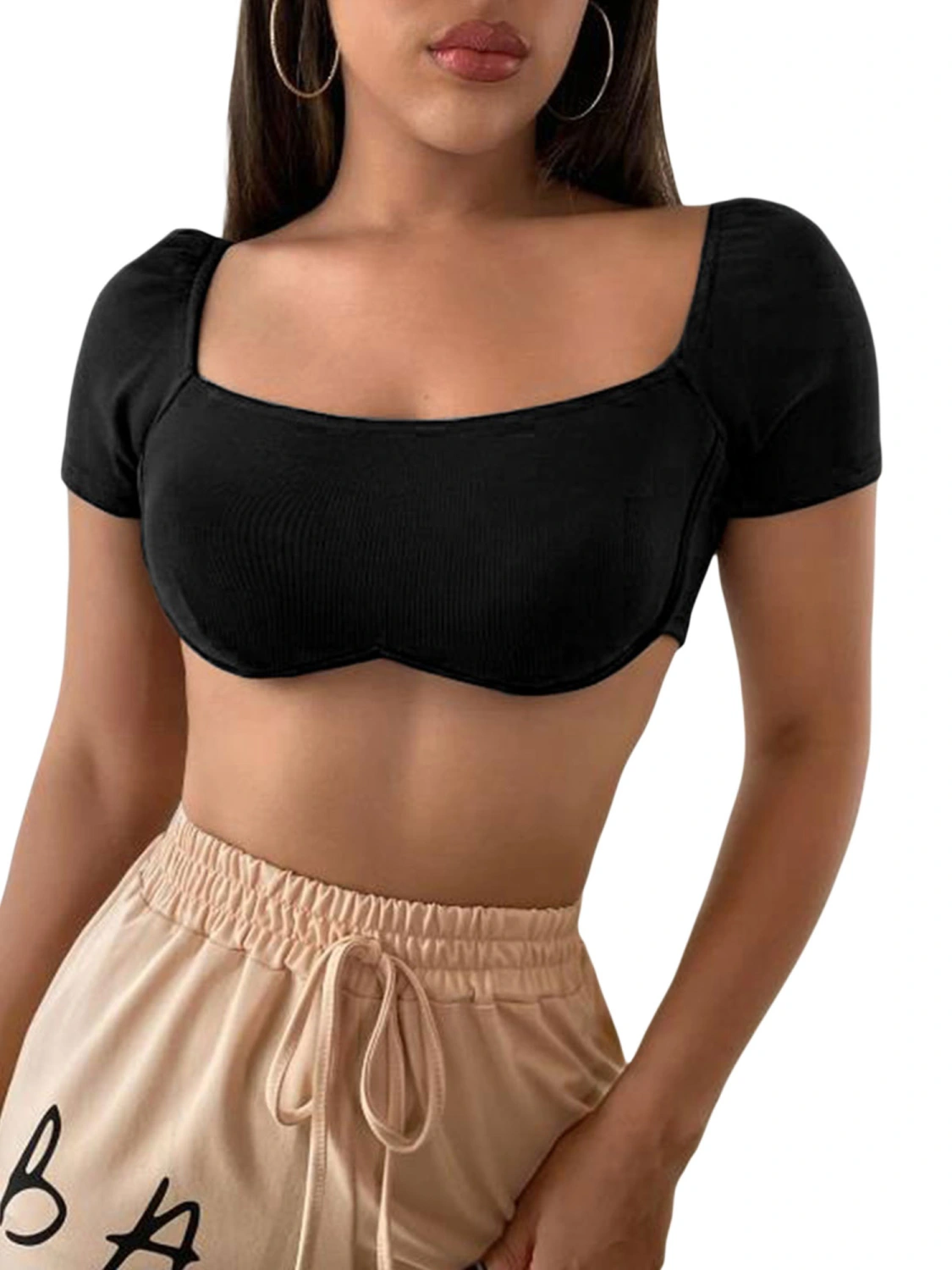 Ladies Summer Midriff-baring Tops, Slim Backless T-shirt Crop Top