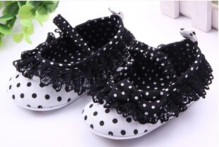 Baby Girls Princess Shoes, Polka Printed Shoes with Lace Mesh Bowknot Decoration