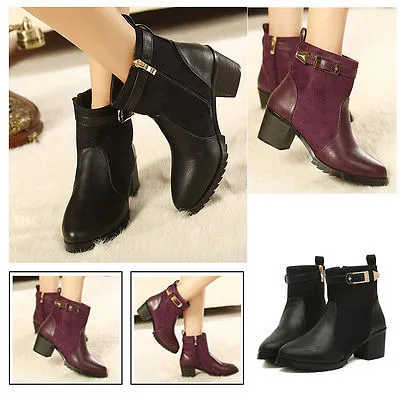 Women Martin Boots, Trendy Low Heel Metal Buckle & Zip-Up Shoes