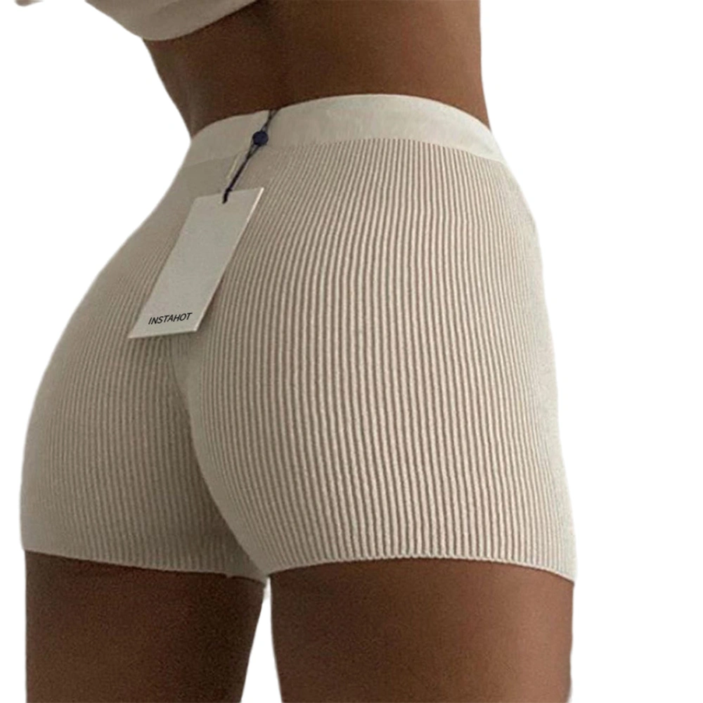 Women Cotton Safety Short Pants Solid Color Ribbed Knit High Waist Shorts