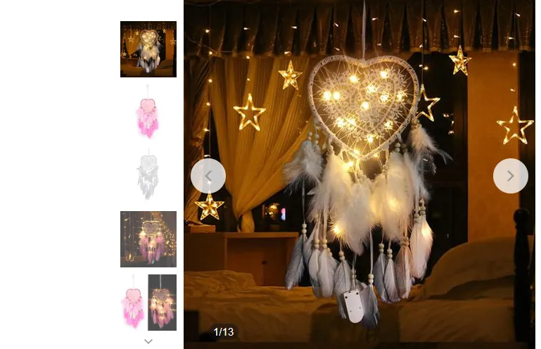 Wall-mounted Heart-Shape Dream Catcher Handmade Feathers Hollow Out Wind Chimes