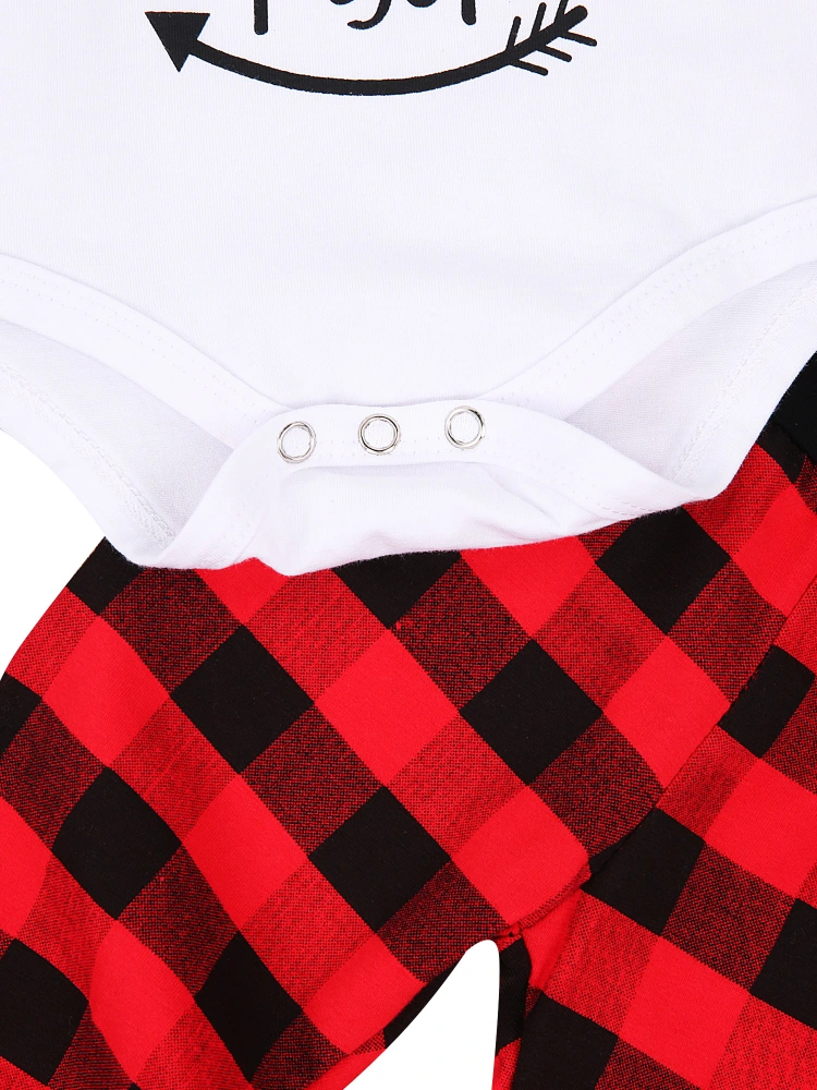 3 PCS Baby’s Long Sleeve Top, Red and Black Plaid Pants and Hat, 0-24 Months