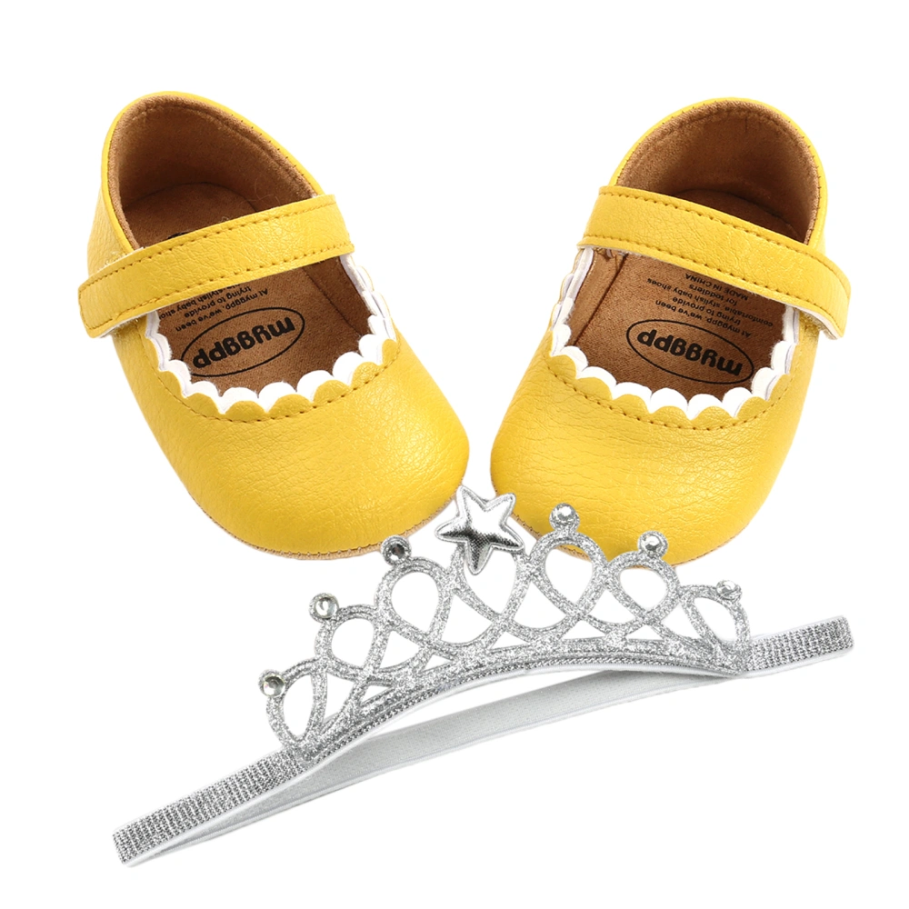 Baby Girls Mary Jane Flats and Shiny Crown Headband Set for Infants