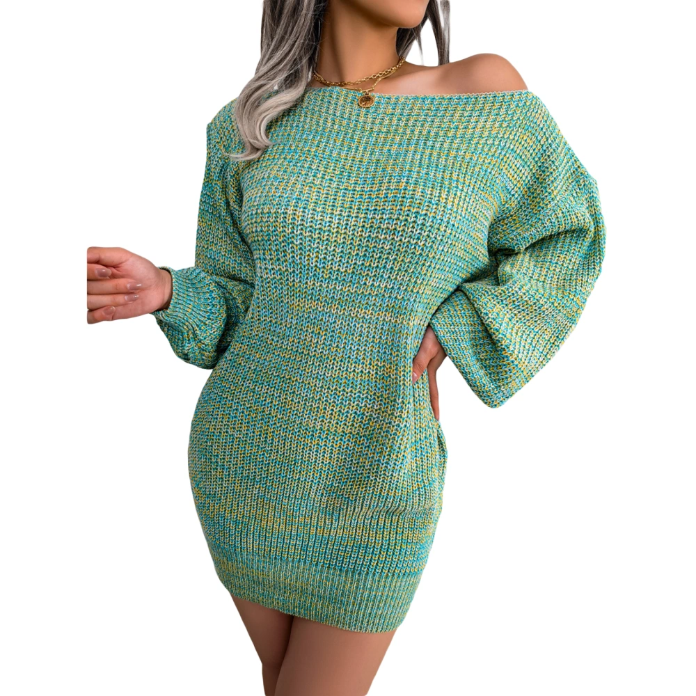 Women Knit Sweater Dress Casual Loose Long Sleeve Off-shoulder Dress