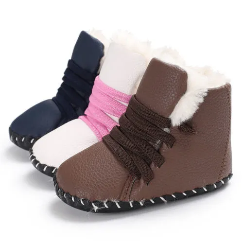 Winter Warm Baby Boots, Solid Color/Patchwork High Top Shoes