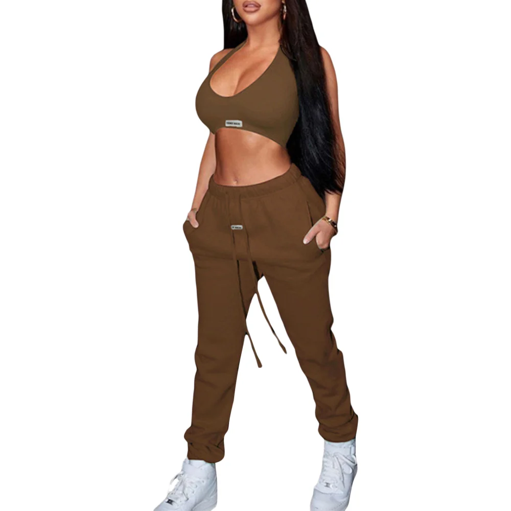 Women's Summer Tracksuit, Halter Neck Vest + High-Waist Pants