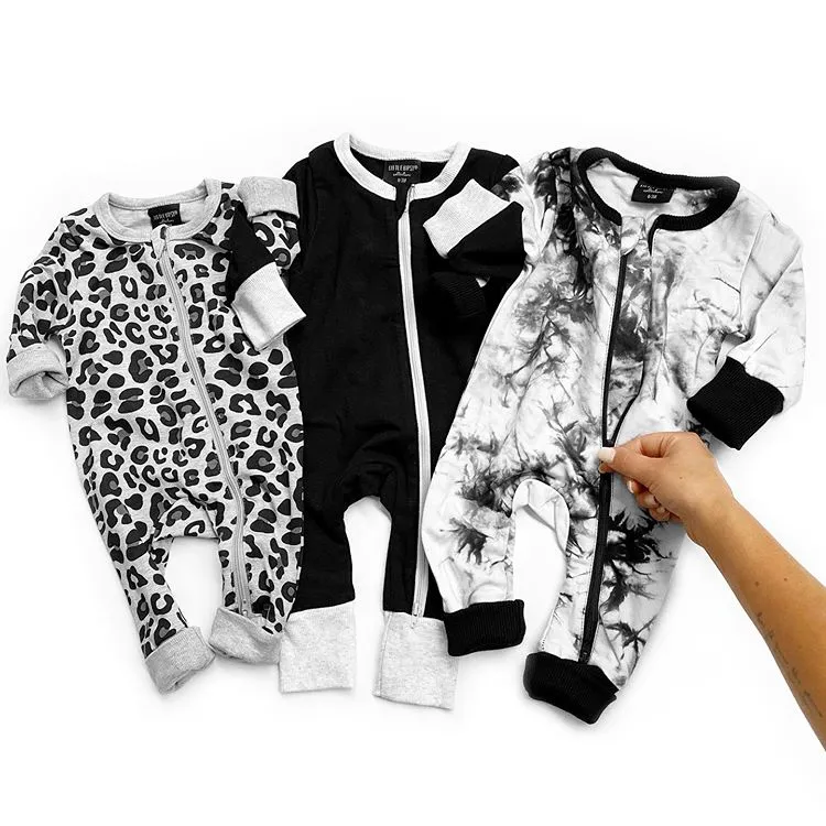 Newborn Baby Zipper Romper Long Sleeve Crew Neck Printed One Piece Jumpsuit