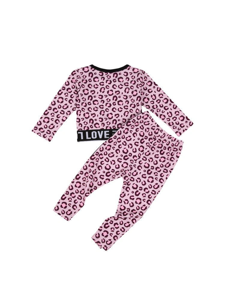 2 Pcs Baby's Leopard Print Sports Suit, Long Sleeve Pullover, Loose Trousers