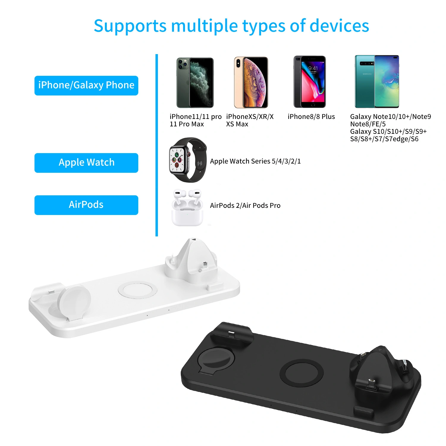 Portable Wireless Quick Charging Station for iPhone/Samsung Galaxy/Apple Watch