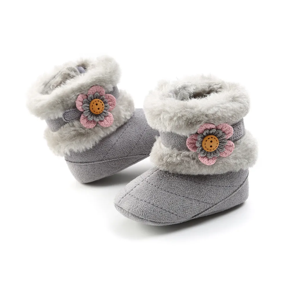 Winter Warm Baby Girls Shoes,Velvet High Top Flower Infant Footwear