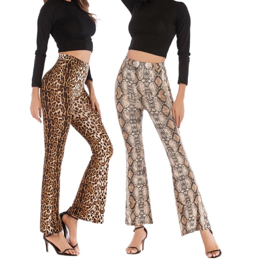 Ladies Trousers Flared High Waist Stretch Slim Printed Wide-Leg Pants