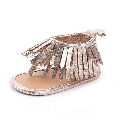 Newborn Baby Girls Summer Sandals, Soft Sole Shoes with Tassel Decoration