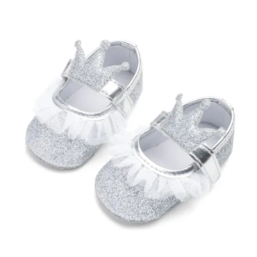 Newborn Baby Girls Flat Shoes, Glitter Crib Shoes Anti-Slip Soft Sole Shoes