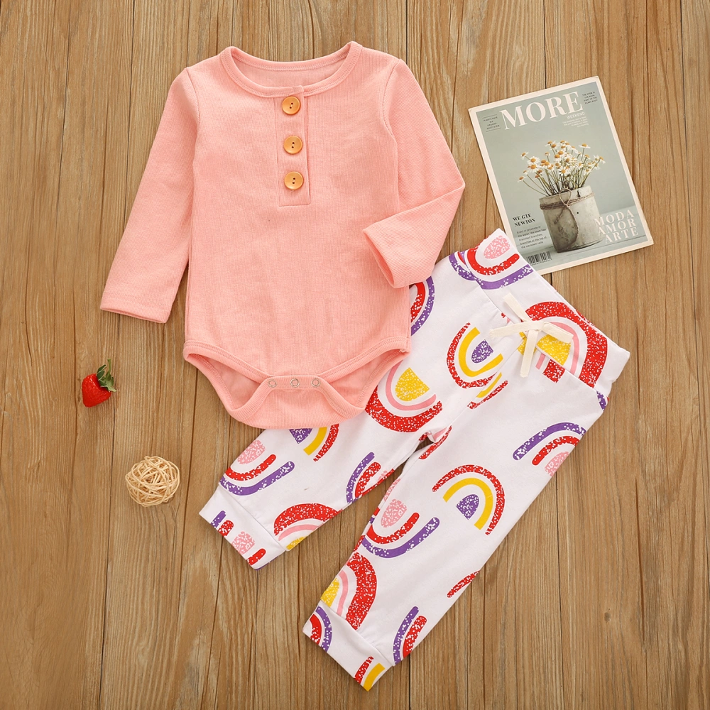 Baby's Romper Suit, Long Sleeve Romper Rainbow Pattern Long Pants