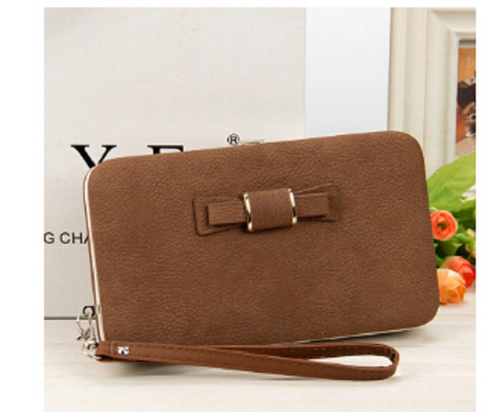 Women Long Wallet, Metal Buckle Ladies Clutch, Bowknot Inside Zipper PU Purse