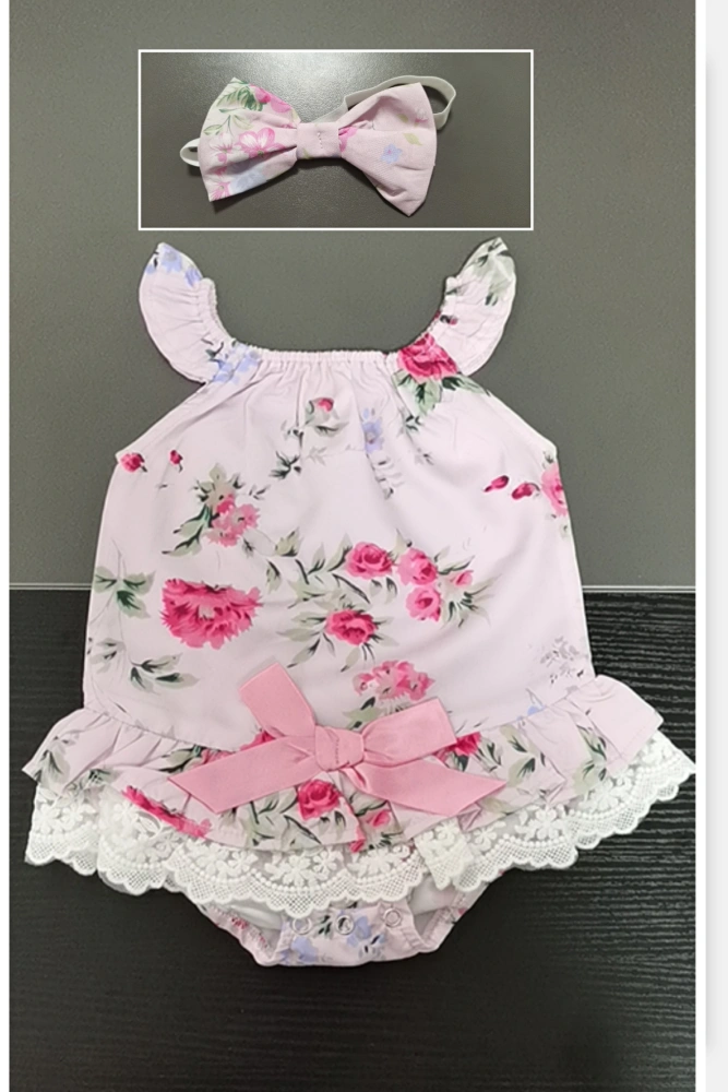 Baby Romper with Headband, U-Neck Sleeveless Bodysuit+ Bowknot Headdress