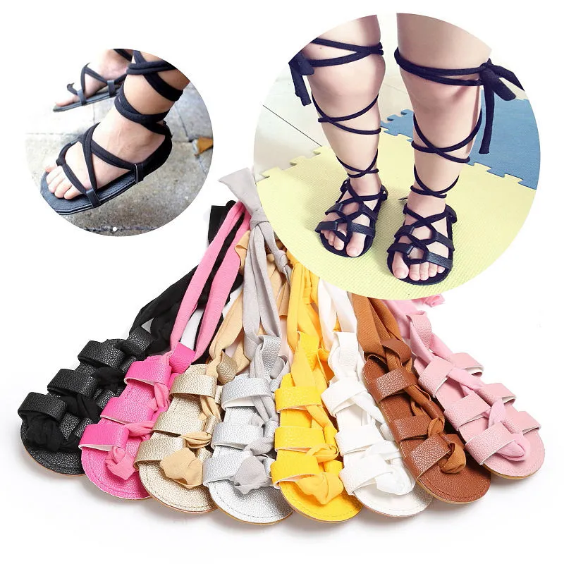 Baby Girl Summer Sandals, Soft Sole Anti-Slip Long Straps Tie Foot Wear