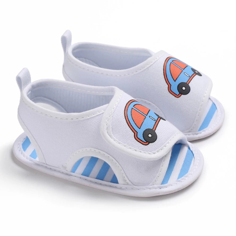 Newborn Baby Sandals Cartoon Car Print Bottom Stripe Print Summer Crib Shoes