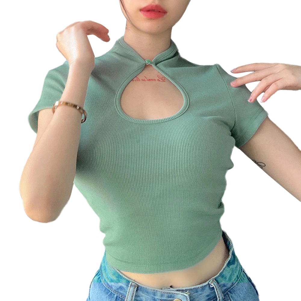 Women´s Short Sleeve Top, Round Neck Solid Color Exposed Navel T-Shirt