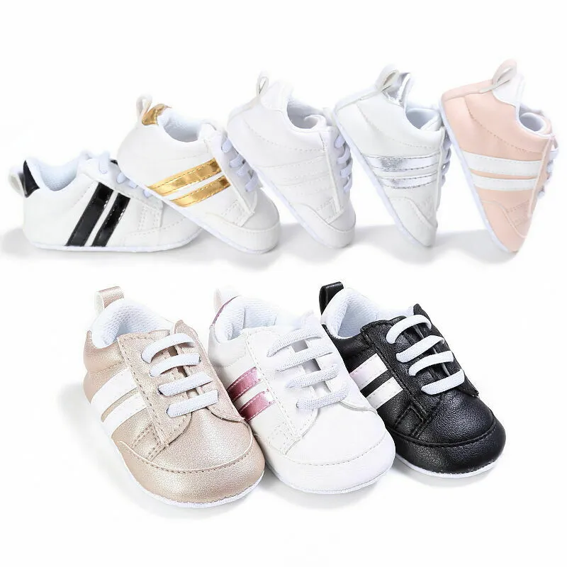 Newborn Baby Sneakers Fashion Stripe Print Non-Slip Soft Sole Crib Shoes