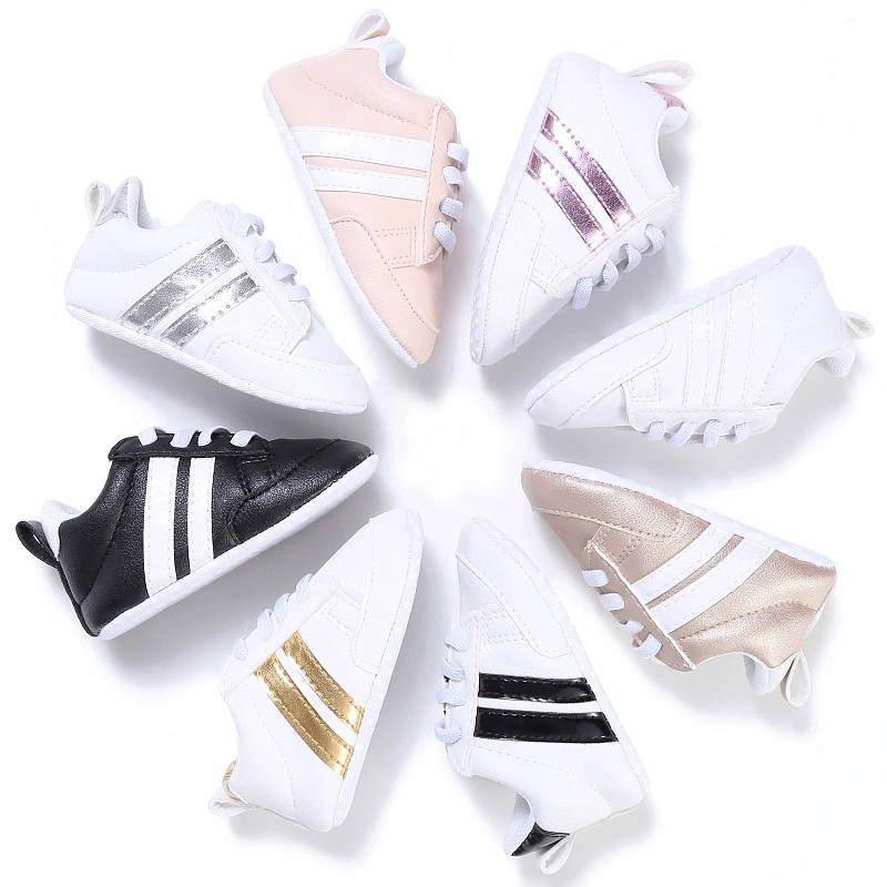 Newborn Baby Sneakers Fashion Stripe Print Non-Slip Soft Sole Crib Shoes