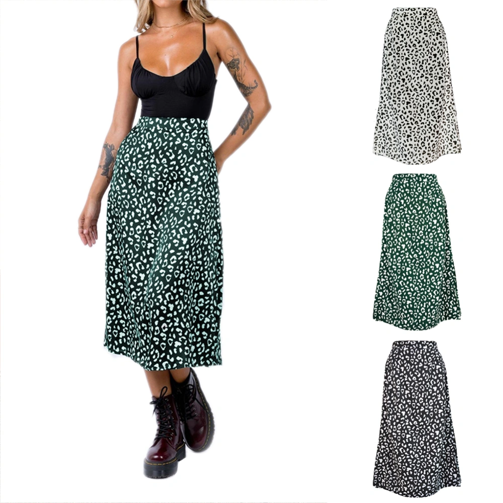 Female Casual Long Skirts, Leopard Printed High Waist Split Outwear Skirts