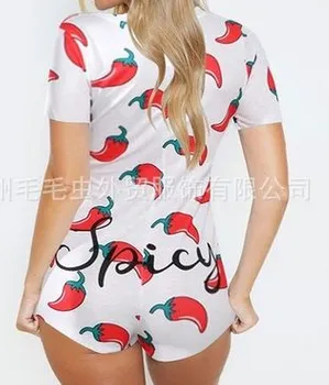 Women Summer Casual Homewear Jumpsuit, Short Sleeve Bodysuit Pajama