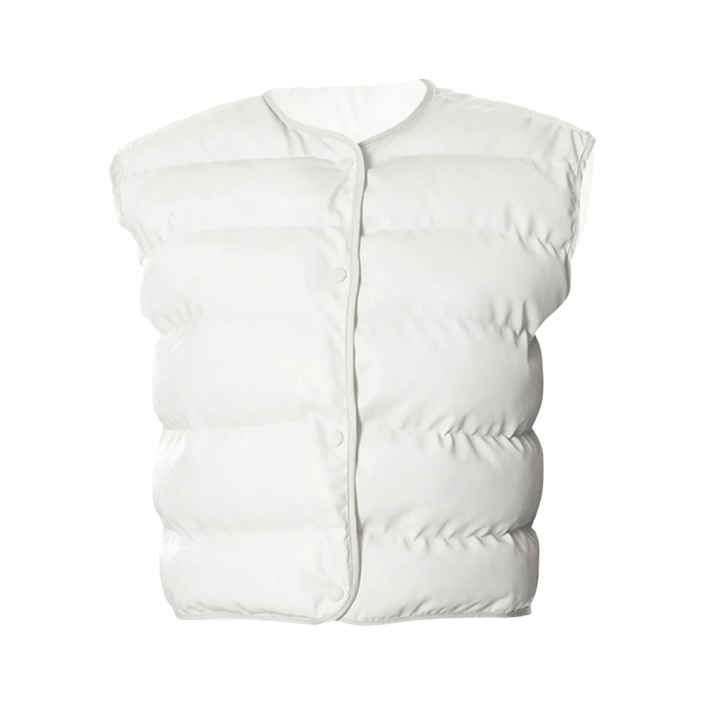 Women Crop Vest Down Jacket Winter Warm Sleeveless Button Waistcoat