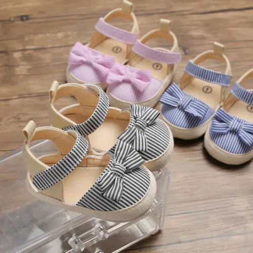 Baby Bowknot Prewalker Stylish Canvas Non Slip Comfortable Sandals