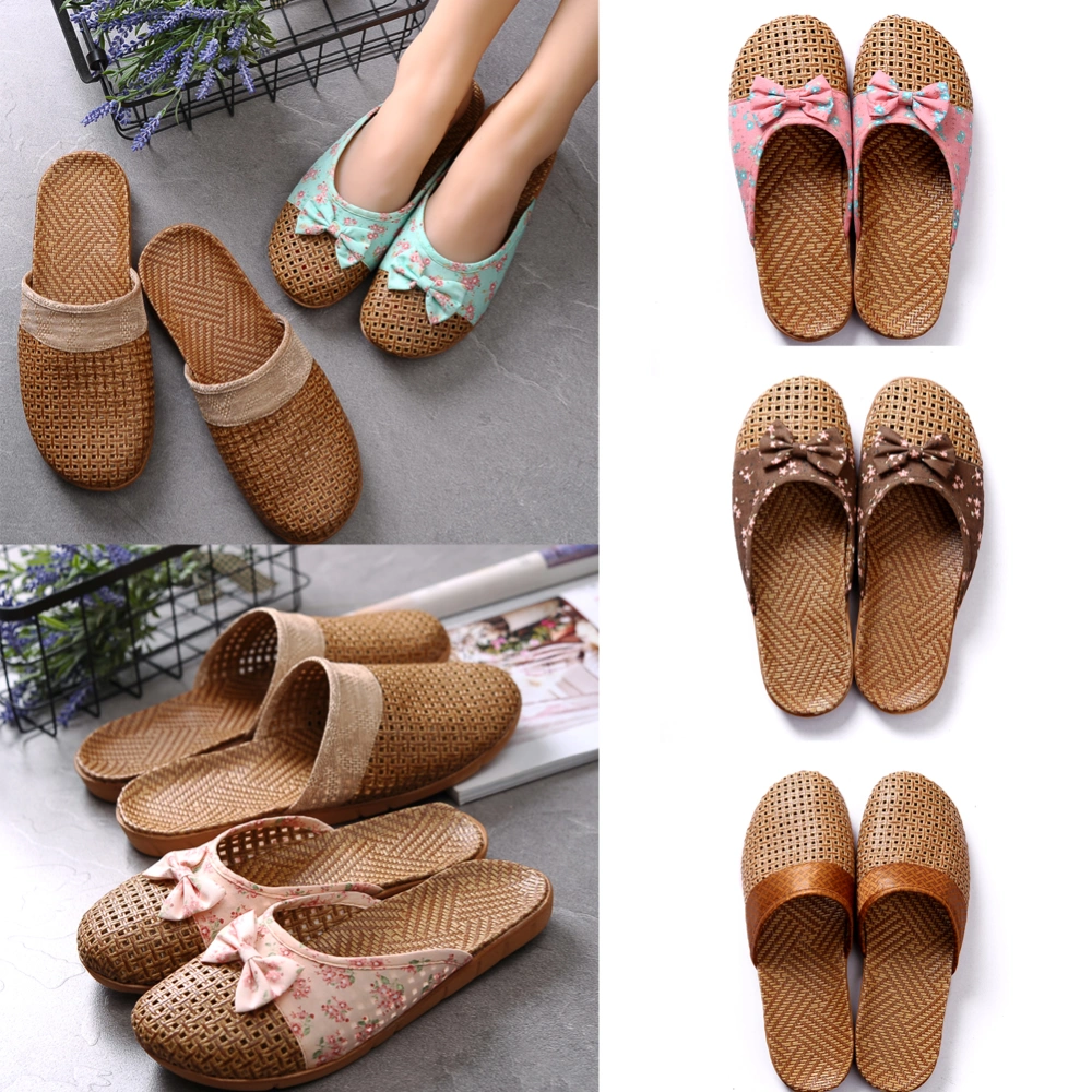 Women Men Anti-Slip Linen Slippers Rattan Grass Couple Beach Sandals